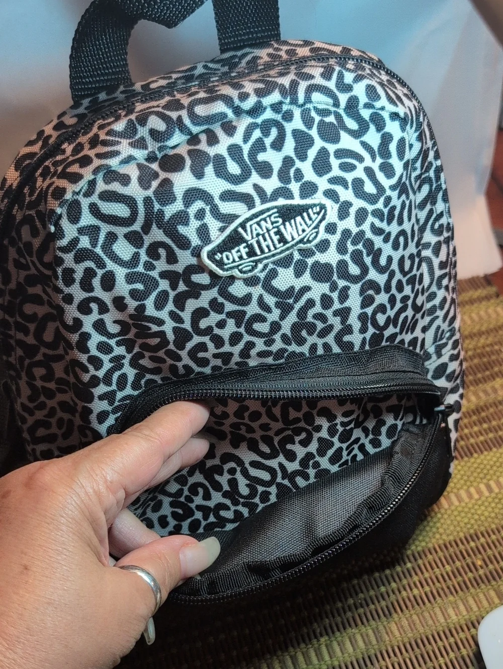 Vans Mini Backpack in Black and White Leopard